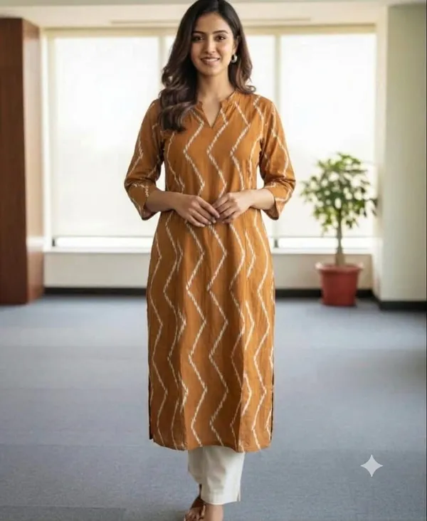 Mustard_Zigzag_Print_Straight_Kurta_For_Women