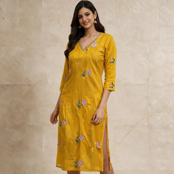 Mustard_Floral_Print_Straight_Kurta_For_Women