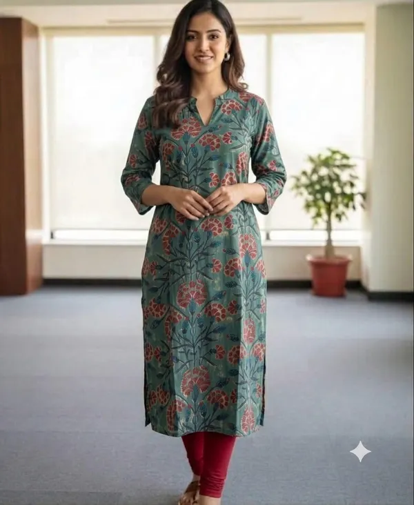 Green_Floral_Print_Straight_Kurta_For_Women
