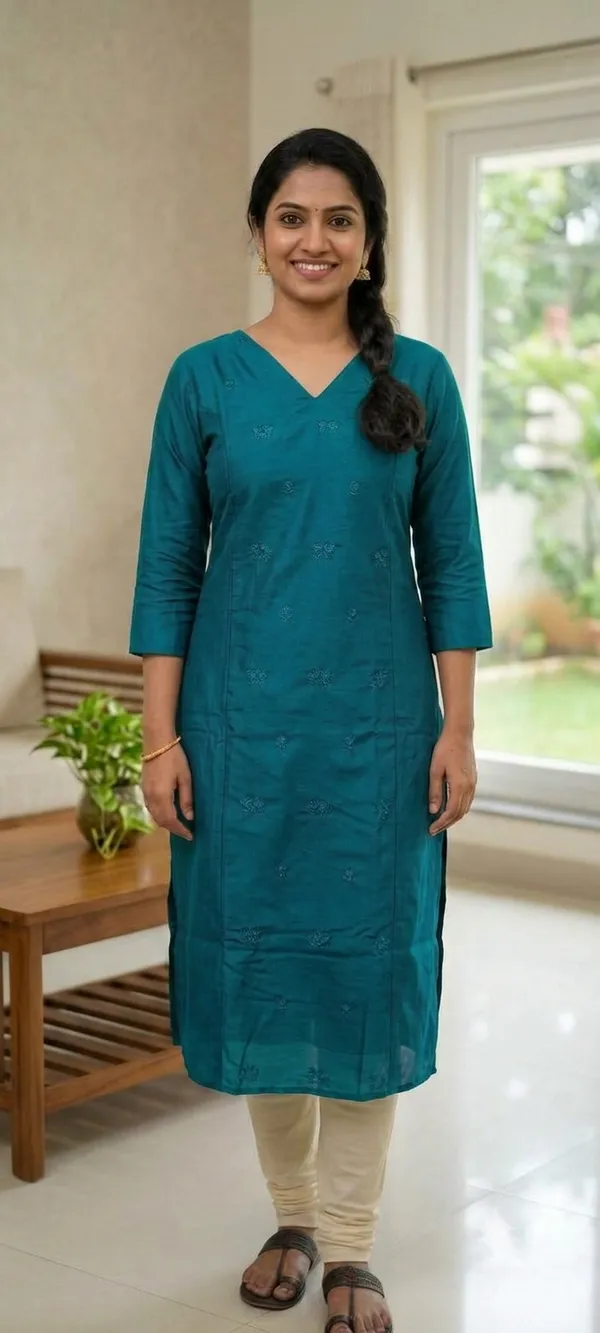 Teal_Embroidered_Straight_Kurta_For_Women