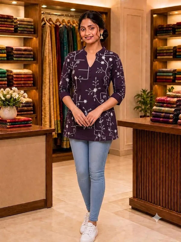 Purple_Floral_Print_Straight_Kurti_For_Women