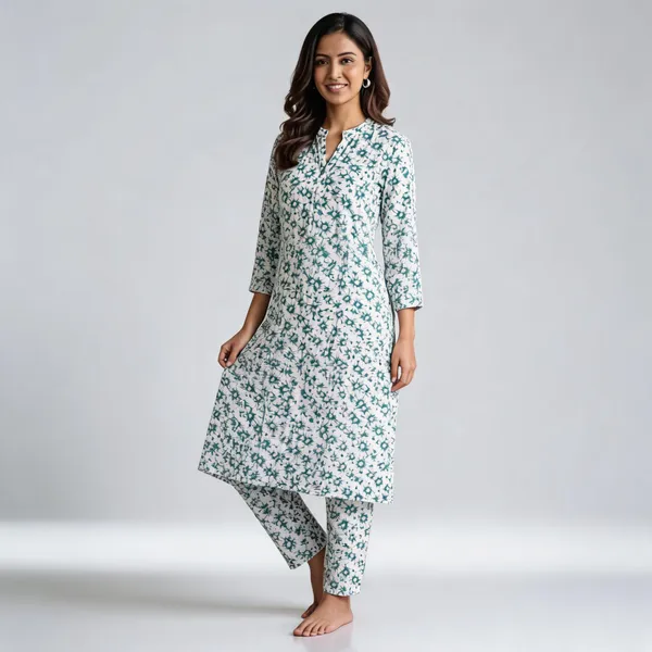 White_Floral_Print_Straight_Kurta_Set_For_Women