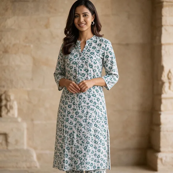 White_Floral_Print_Straight_Kurta_Set_For_Women