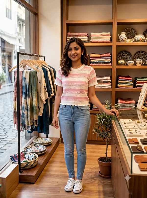 Pink_Striped_Short_Sleeve_Top_For_Women