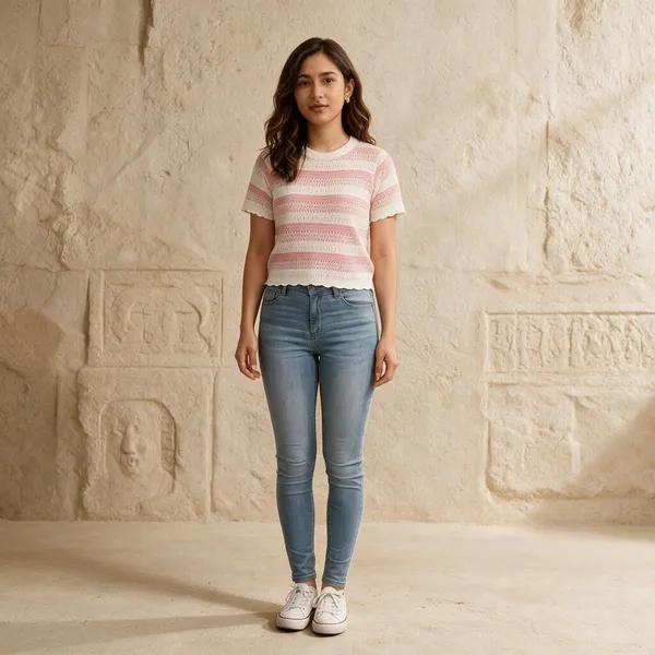 Pink_Striped_Short_Sleeve_Top_For_Women