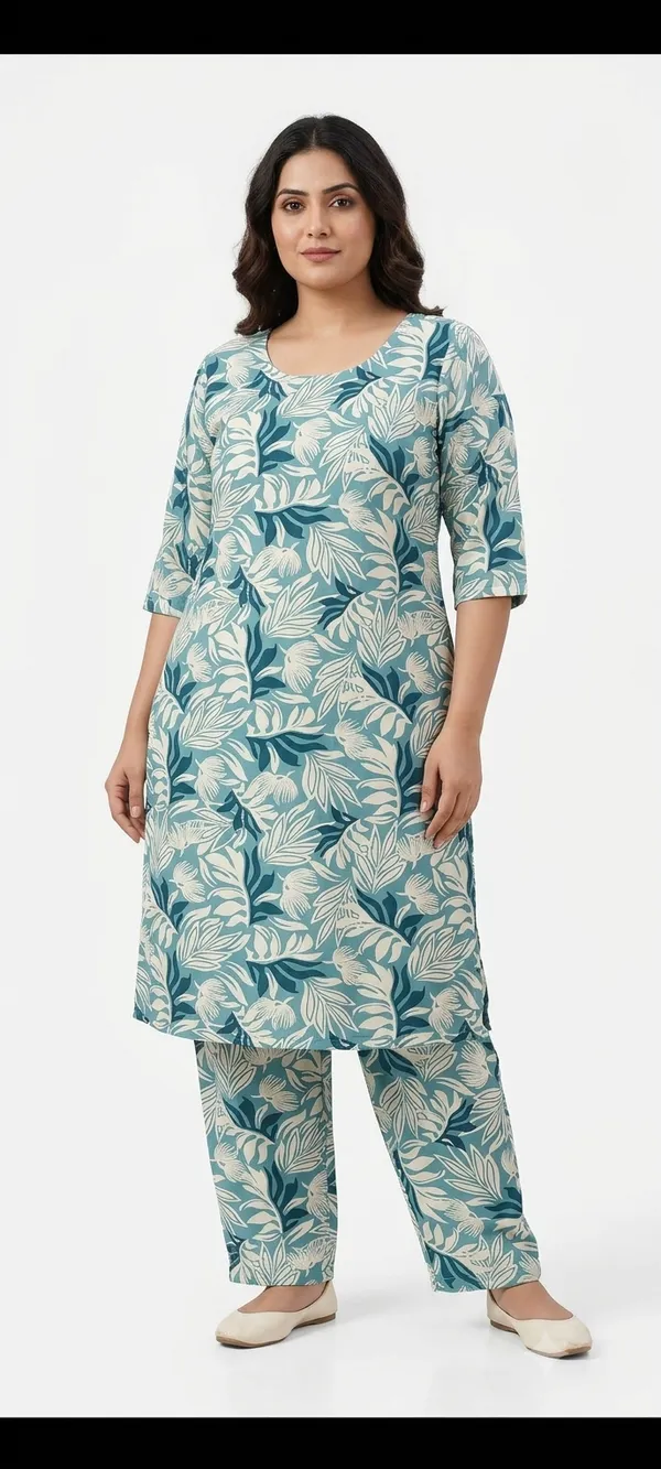 Teal_Floral_Print_Straight_Kurta_Set_For_Women