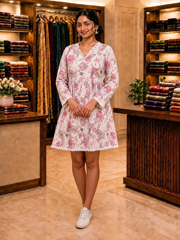 White_Floral_Print_A-Line_Kurti_For_Women