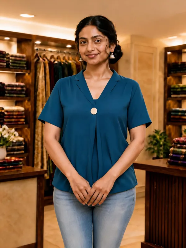 Blue_Regular_Fit_V-Neck_Top_For_Women