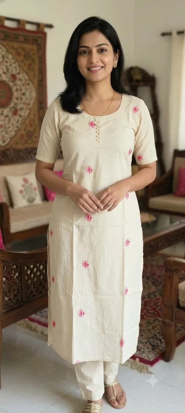 Cream_Floral_Print_Straight_Kurta_Pant_Set_For_Women