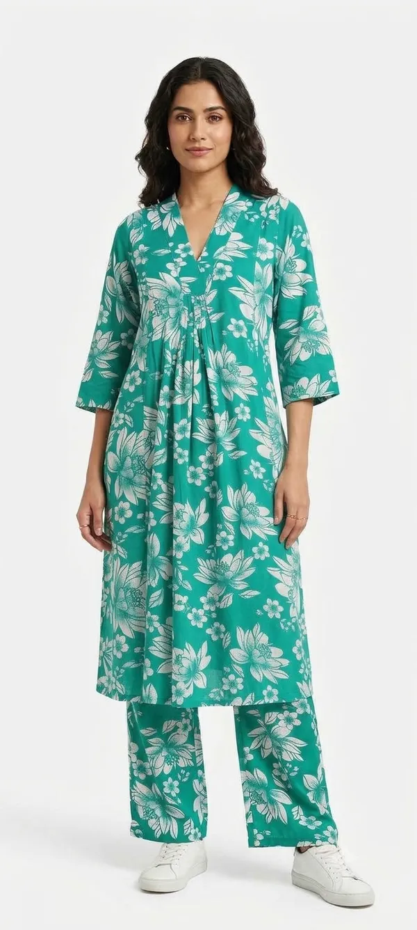 Green_Floral_Print_Straight_Kurta_Set_For_Women