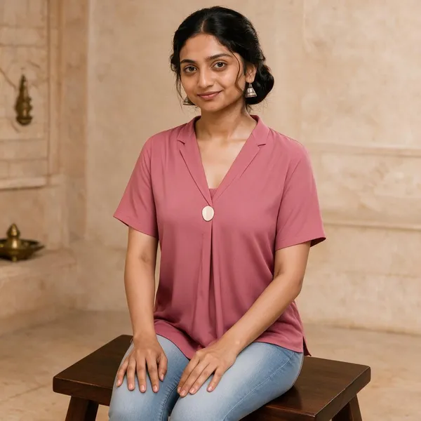 Pink_V-Neck_Short_Sleeve_Top_For_Women