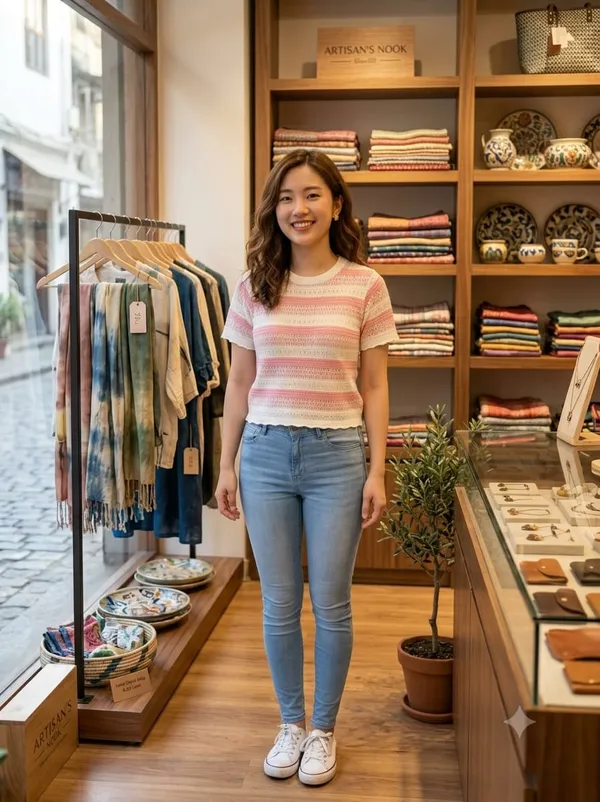 Pink_Striped_Short_Sleeve_Top_For_Women