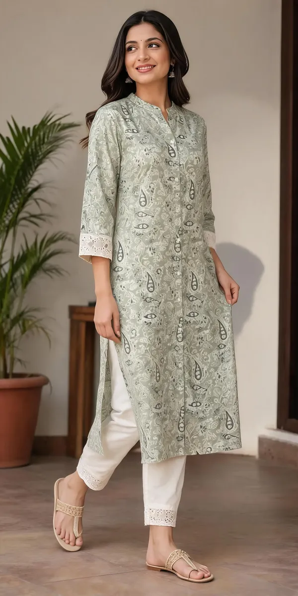 Green_Paisley_Print_Straight_Kurta_Pant_Set_For_Women