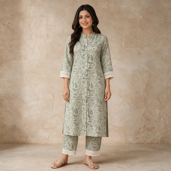 Green_Paisley_Print_Straight_Kurta_Pant_Set_For_Women