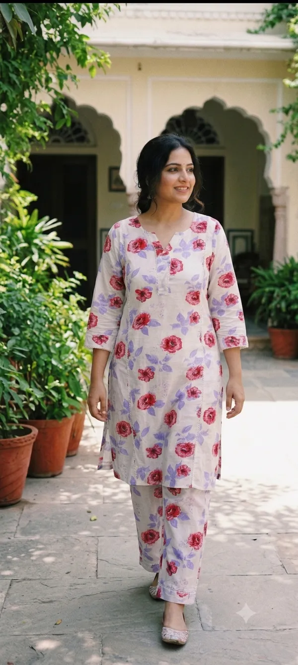 White_Floral_Print_Straight_Kurta_Set_For_Women
