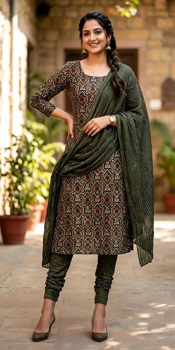 Green_Geometric_Print_Straight_Kurta_Pant_Dupatta_Set_For_Women