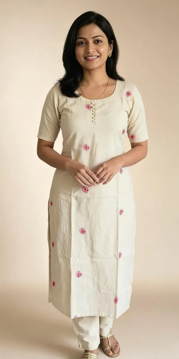 Cream_Floral_Print_Straight_Kurta_Pant_Set_For_Women