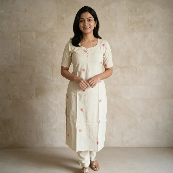 Cream_Floral_Print_Straight_Kurta_Pant_Set_For_Women