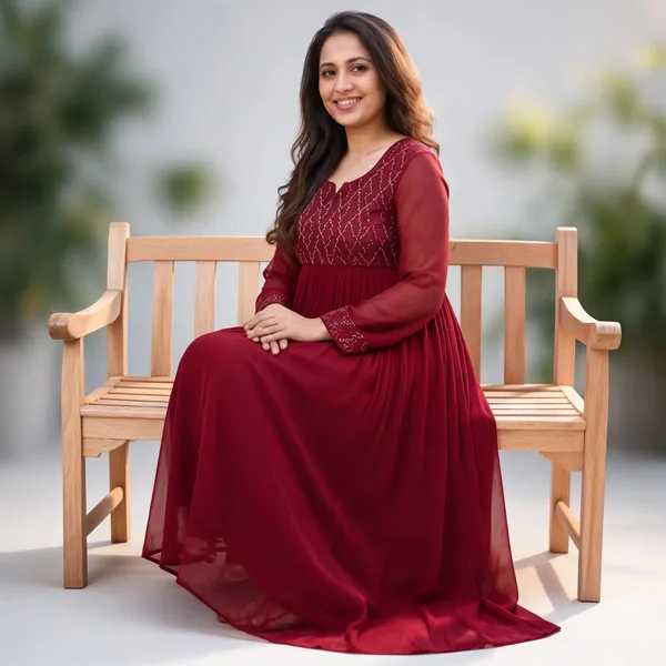 Maroon_Textured_Flared_Full_Sleeve_Dress_For_Women