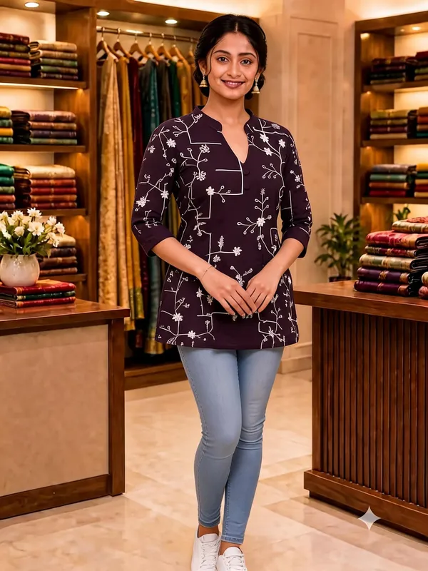 Purple_Floral_Print_Straight_Kurti_For_Women