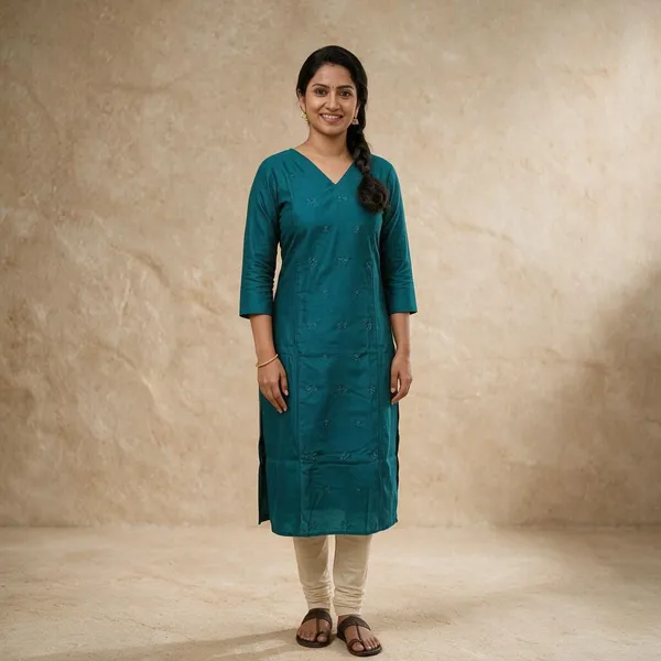 Teal_Embroidered_Straight_Kurta_For_Women