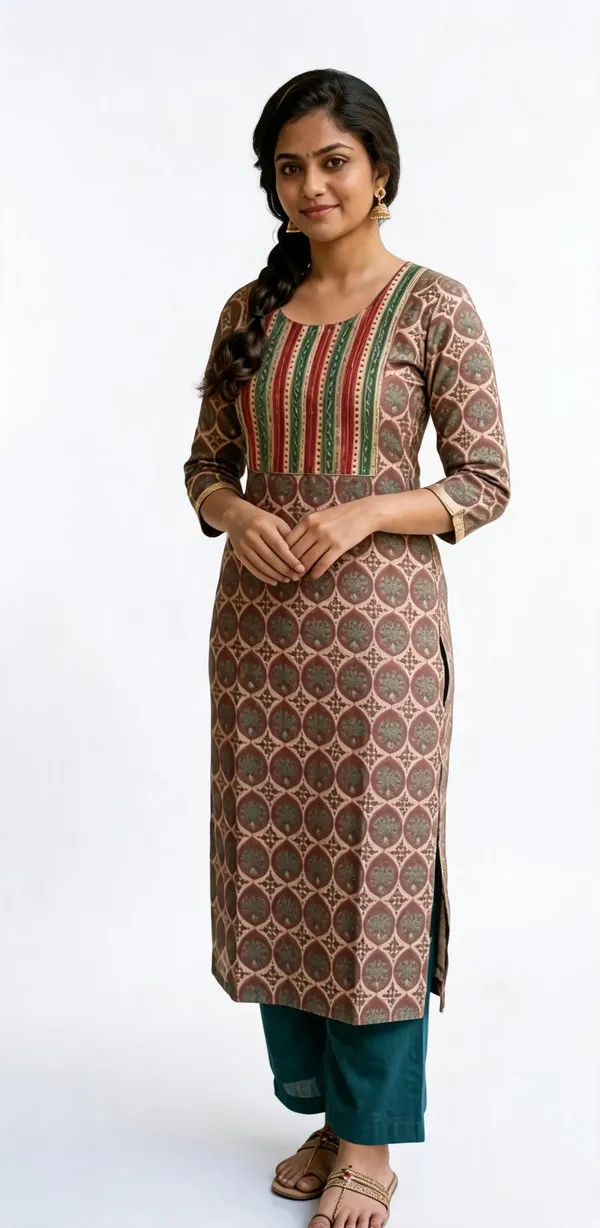 Brown_Geometric_Print_Straight_Kurta_Set_For_Women