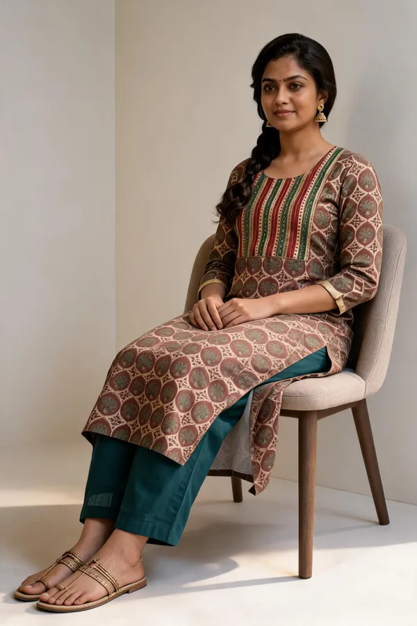 Brown_Geometric_Print_Straight_Kurta_Set_For_Women