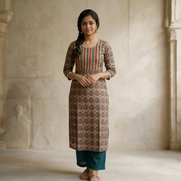 Brown_Geometric_Print_Straight_Kurta_Set_For_Women