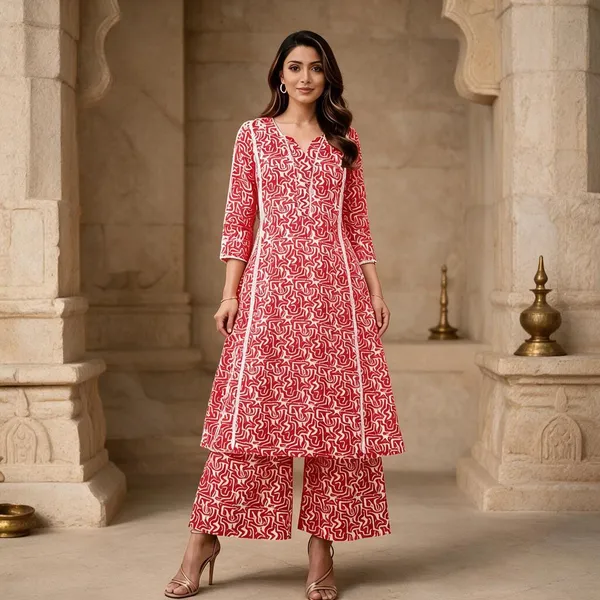 Red_Printed_Flared_Kurta_Palazzo_Set_For_Women