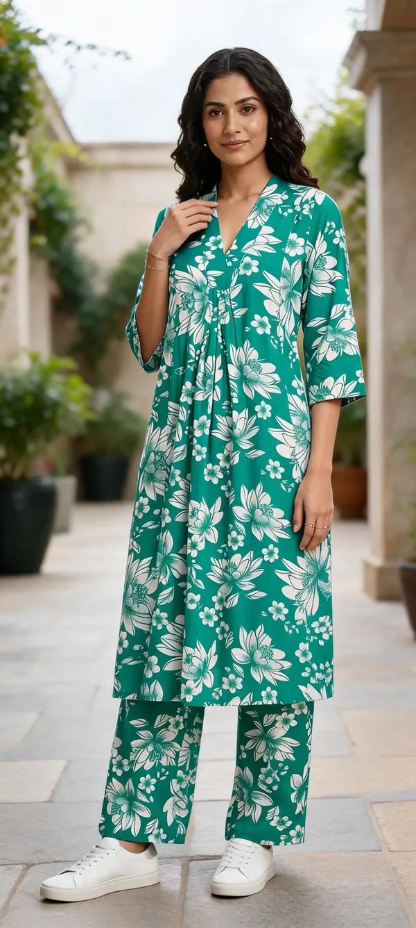 Green_Floral_Print_Straight_Kurta_Set_For_Women