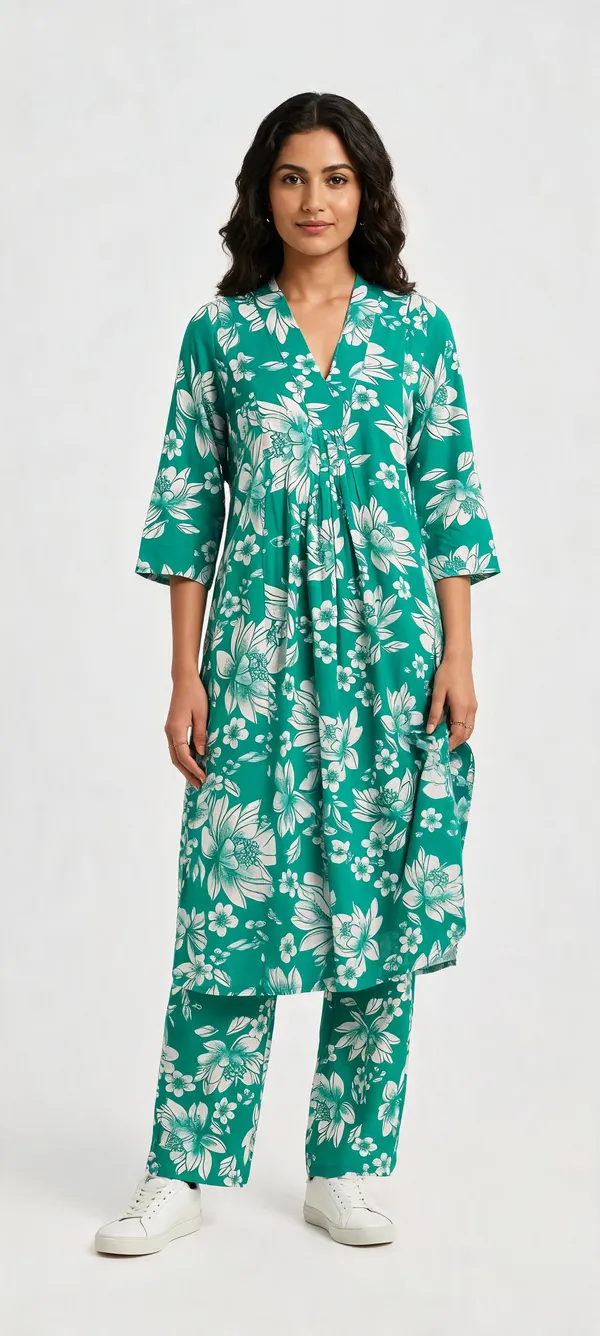 Green_Floral_Print_Straight_Kurta_Set_For_Women