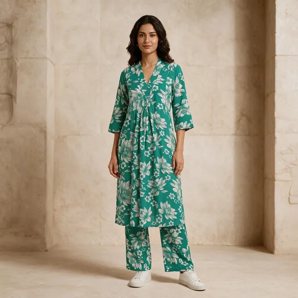 Green_Floral_Print_Straight_Kurta_Set_For_Women