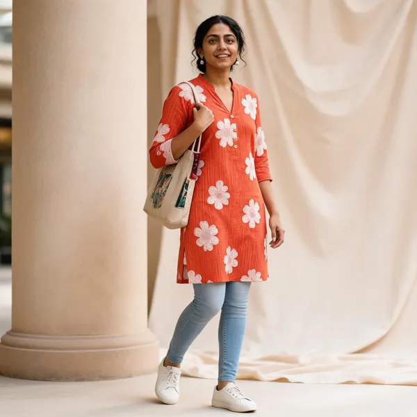 Orange_Floral_Print_Straight_Kurta_For_Women