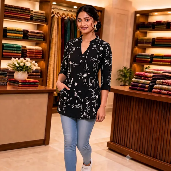 Black_Botanical_Print_Straight_Fit_Kurti_For_Women