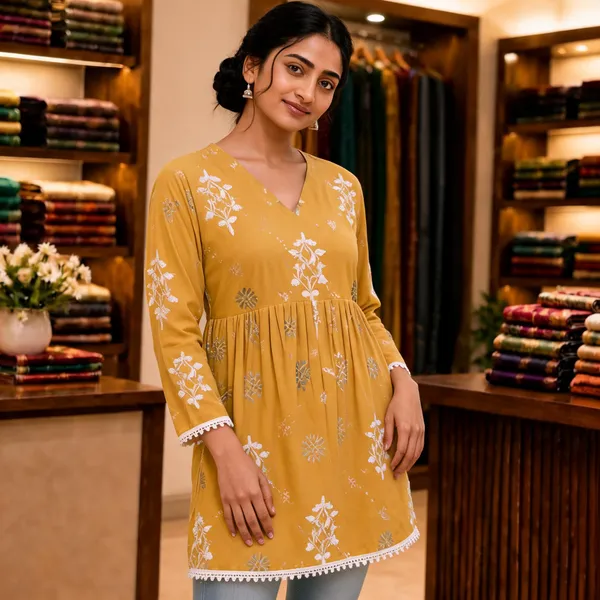 Mustard_Floral_Print_Straight_Kurti_For_Women