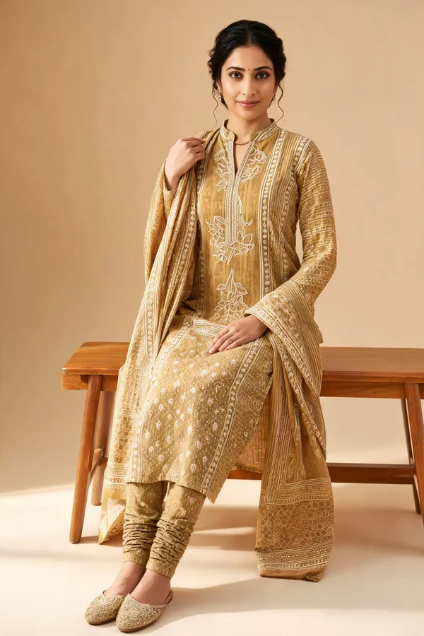 Mustard_Embroidered_Straight_Kurta_Set_For_Women