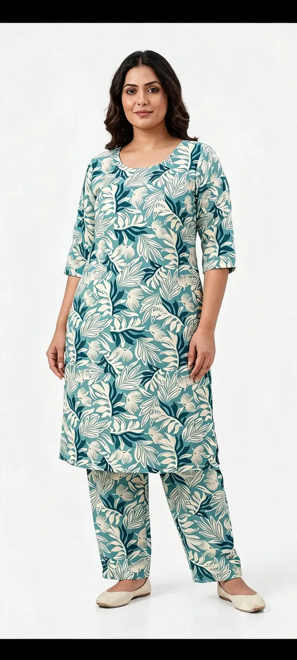 Teal_Floral_Print_Straight_Kurta_Set_For_Women