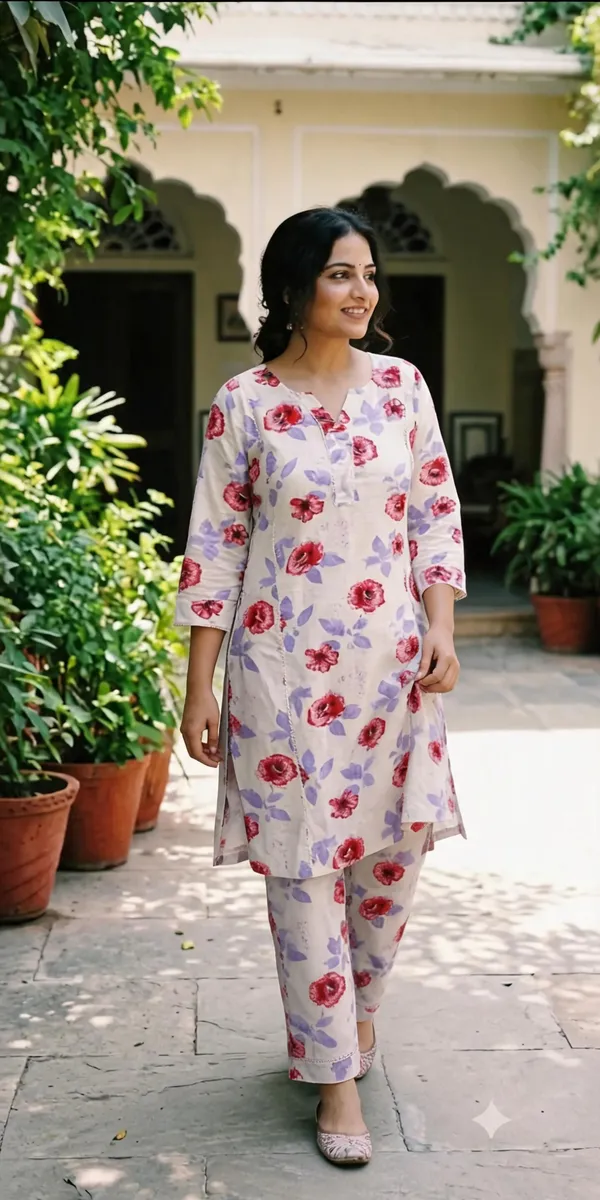 White_Floral_Print_Straight_Kurta_Set_For_Women
