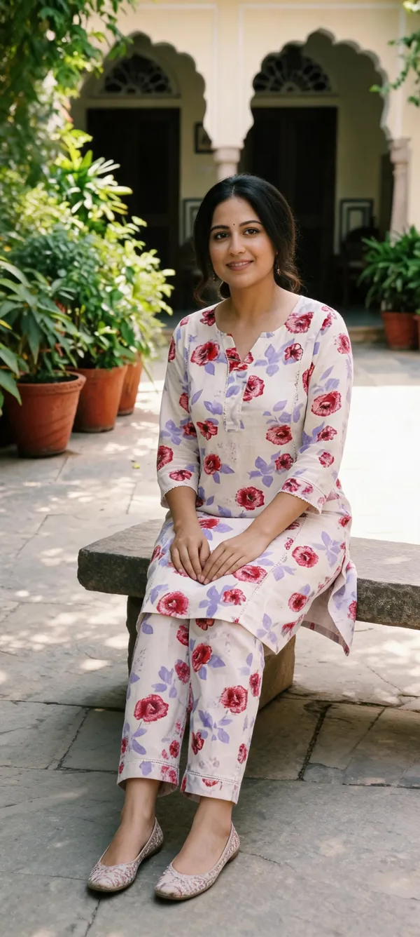 White_Floral_Print_Straight_Kurta_Set_For_Women