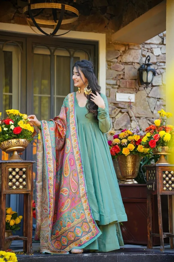 Festive_Wear_Mehendi_Green_Kurti_Sharara_Set_With_Designer_Dupatta