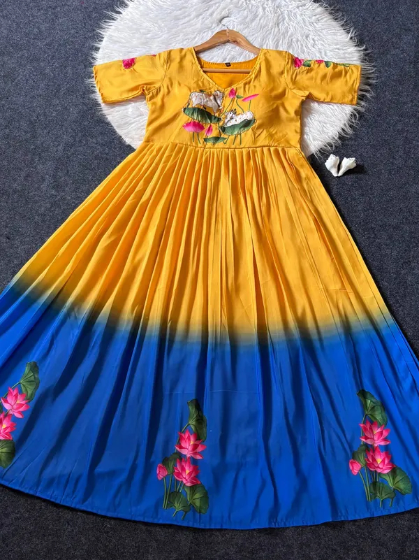 Mustard_Yellow_Royal_Blue_Ombre_Muslin_Anarkali_Gown_With_Lotus_Print_Khatli_Hand_Work