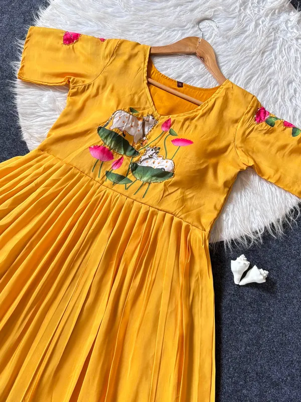 Mustard_Yellow_Royal_Blue_Ombre_Muslin_Anarkali_Gown_With_Lotus_Print_Khatli_Hand_Work
