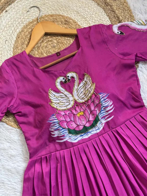 Magenta_Muslin_Silk_Gown_With_Swan_Print_Intricate_Khatli_Hand_Work