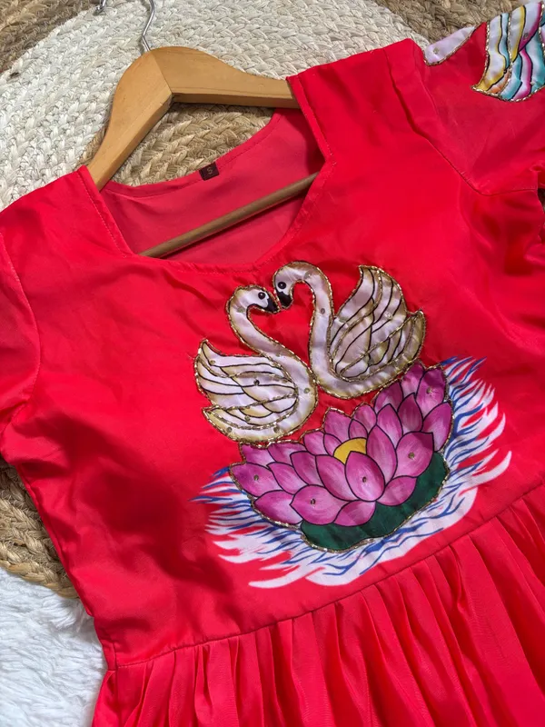 Radiant_Red_Muslin_Gown_With_Artisanal_Swan_Khatli_Hand_Work