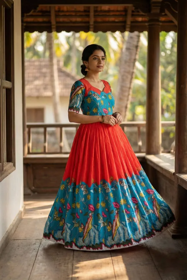 Ruby_Red_Kalamkari_Printed_Muslin_Gown