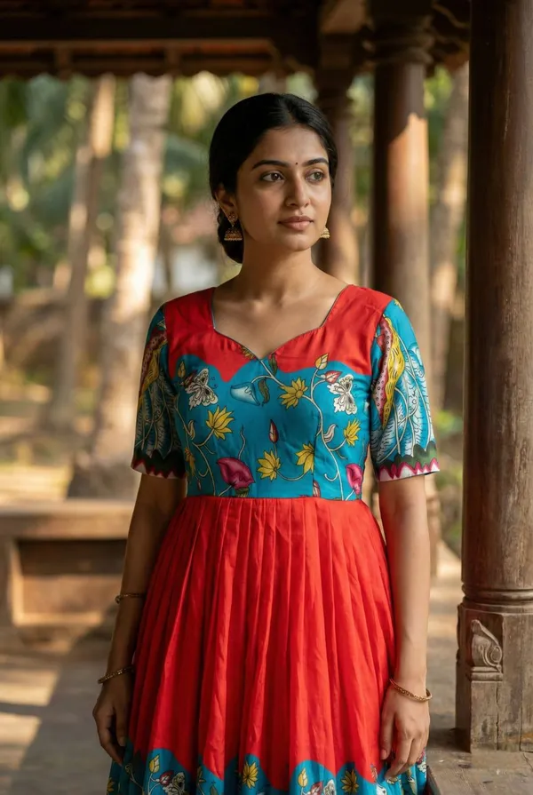 Ruby_Red_Kalamkari_Printed_Muslin_Gown