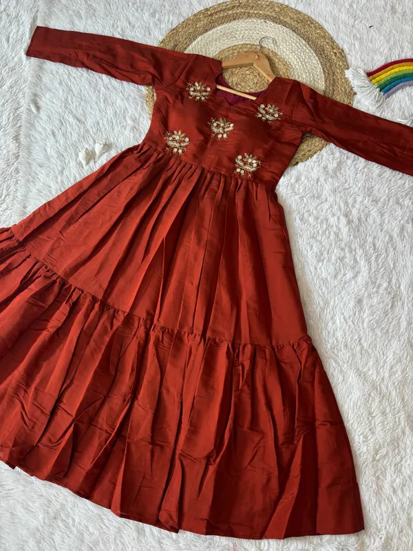 Festive_Wear_Rust_Roman_Fabric_Anarkali_Gown_Elegant_Long_Dress_For_Women