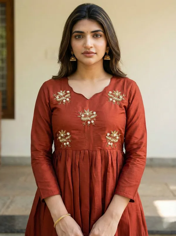 Festive_Wear_Rust_Roman_Fabric_Anarkali_Gown_Elegant_Long_Dress_For_Women