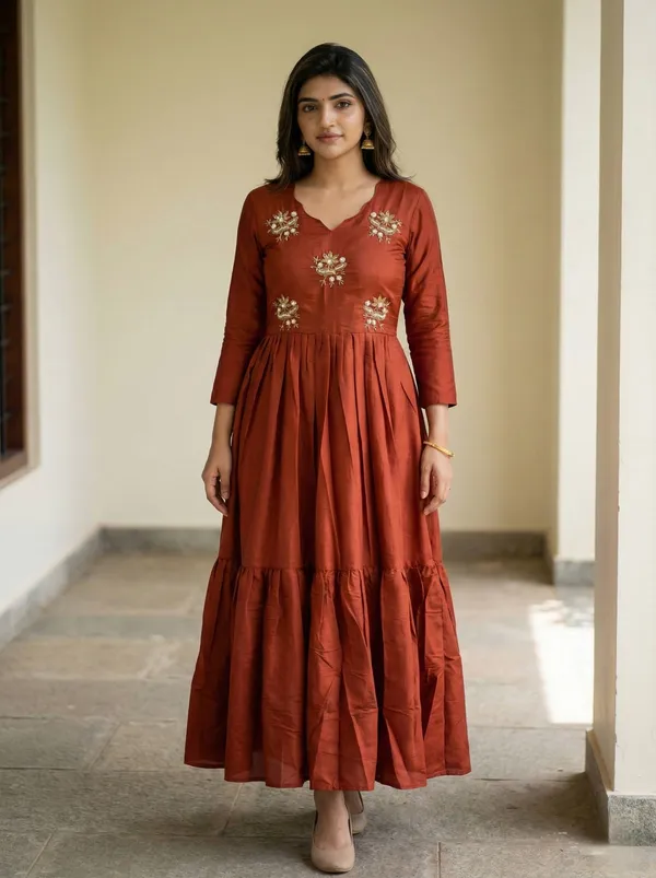 Festive_Wear_Rust_Roman_Fabric_Anarkali_Gown_Elegant_Long_Dress_For_Women