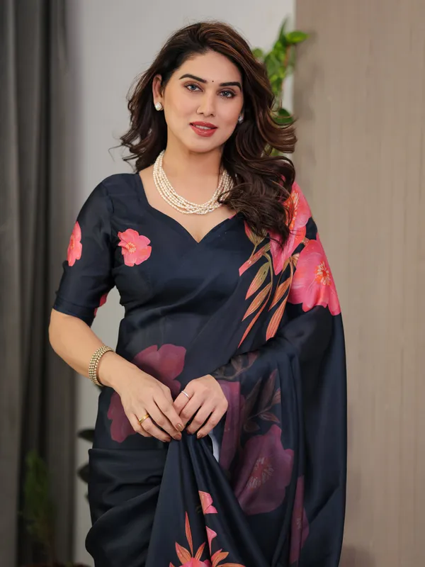 Midnight_Navy_Blue_Satin_Georgette_Floral_Printed_Saree_With_Attached_Blouse_Elegant_Rose_Bloom_Designer_Drape